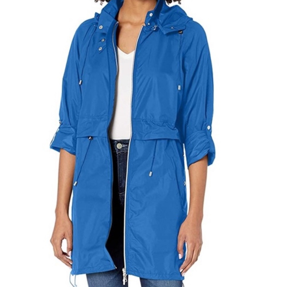 NWOT Coatology New York Water Resistant Anorak Vibrant Blue Rain Jacket. Size M